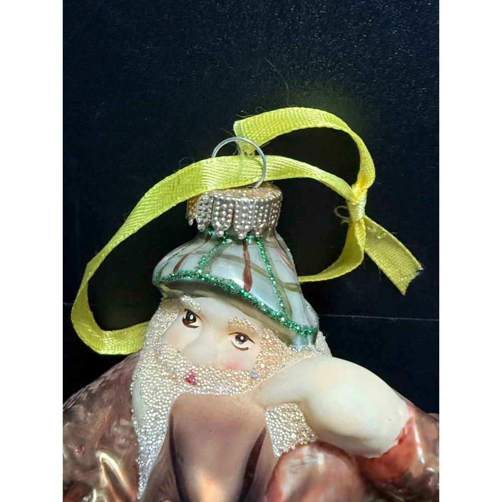 Dillards Woodland Santa Owl Foxes Glass Christmas Ornament Plaid Pants Glitter
